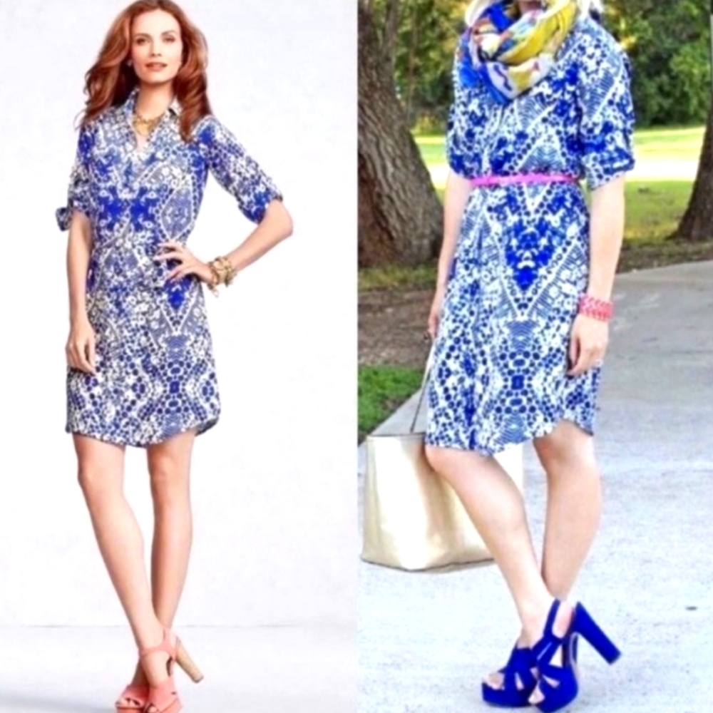 Cabi Jewel Print Shirt Dress Size Medium